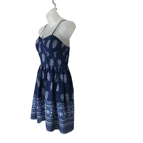 BAND Of Gypsies Navy Blue & White Boho Paisley Mini Dress Size S - Picture 4 of 7